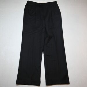 Bespoke 34x32 Black Wool Pleated Cuffed Classic Dress Mens Pants